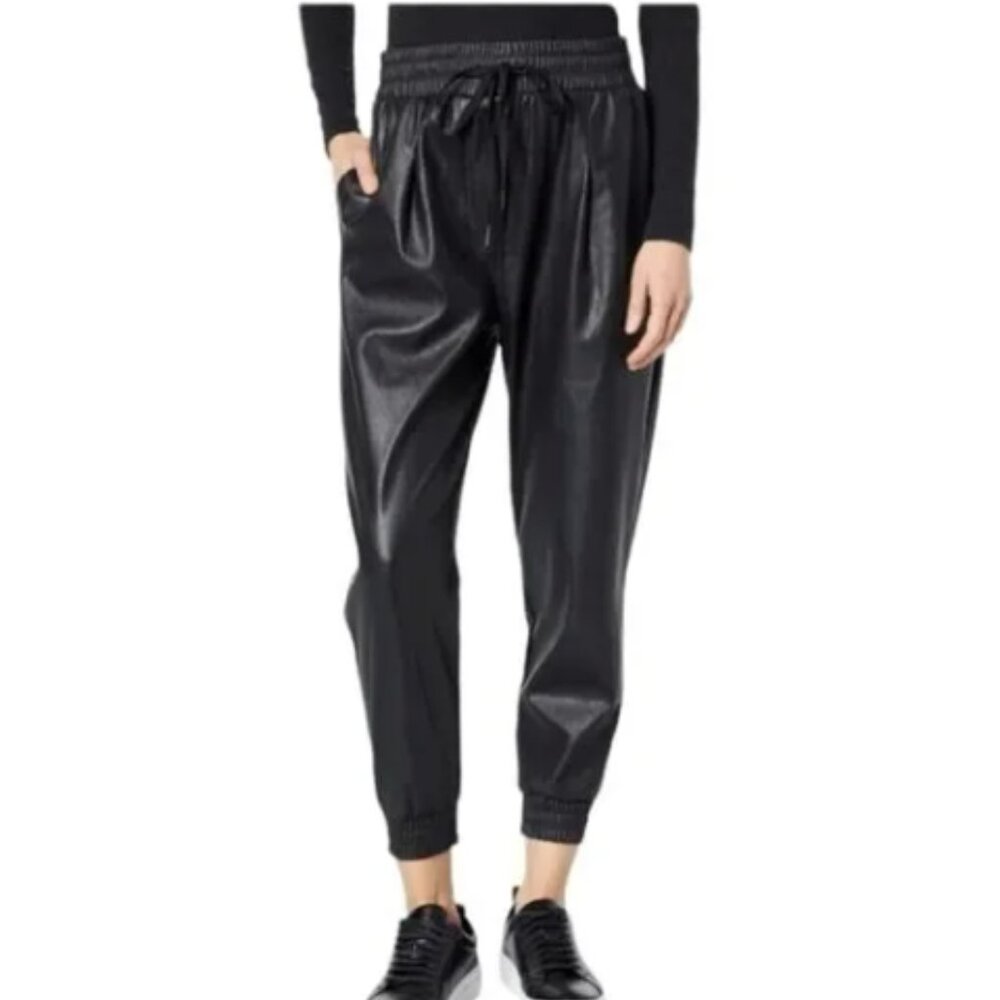Philanthropy Women's Black Faux Leather Ankle Jogger Pants Size Large‎
